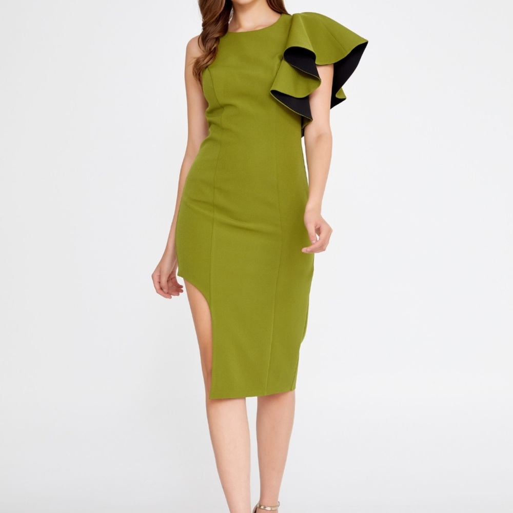 Elegant Olive Green One-Shoulder Dress